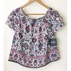 By & by short sleeve off-shoulder top size small loose casual floral blouse